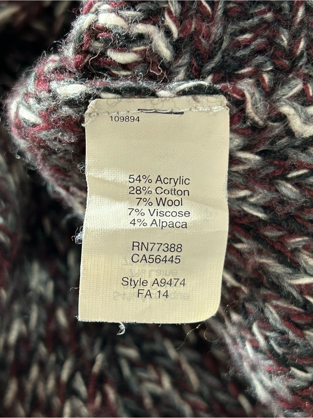 Madewell Cable Knit Sweater Marled Burgundy Gray Womens Medium - Picture 5 of 7